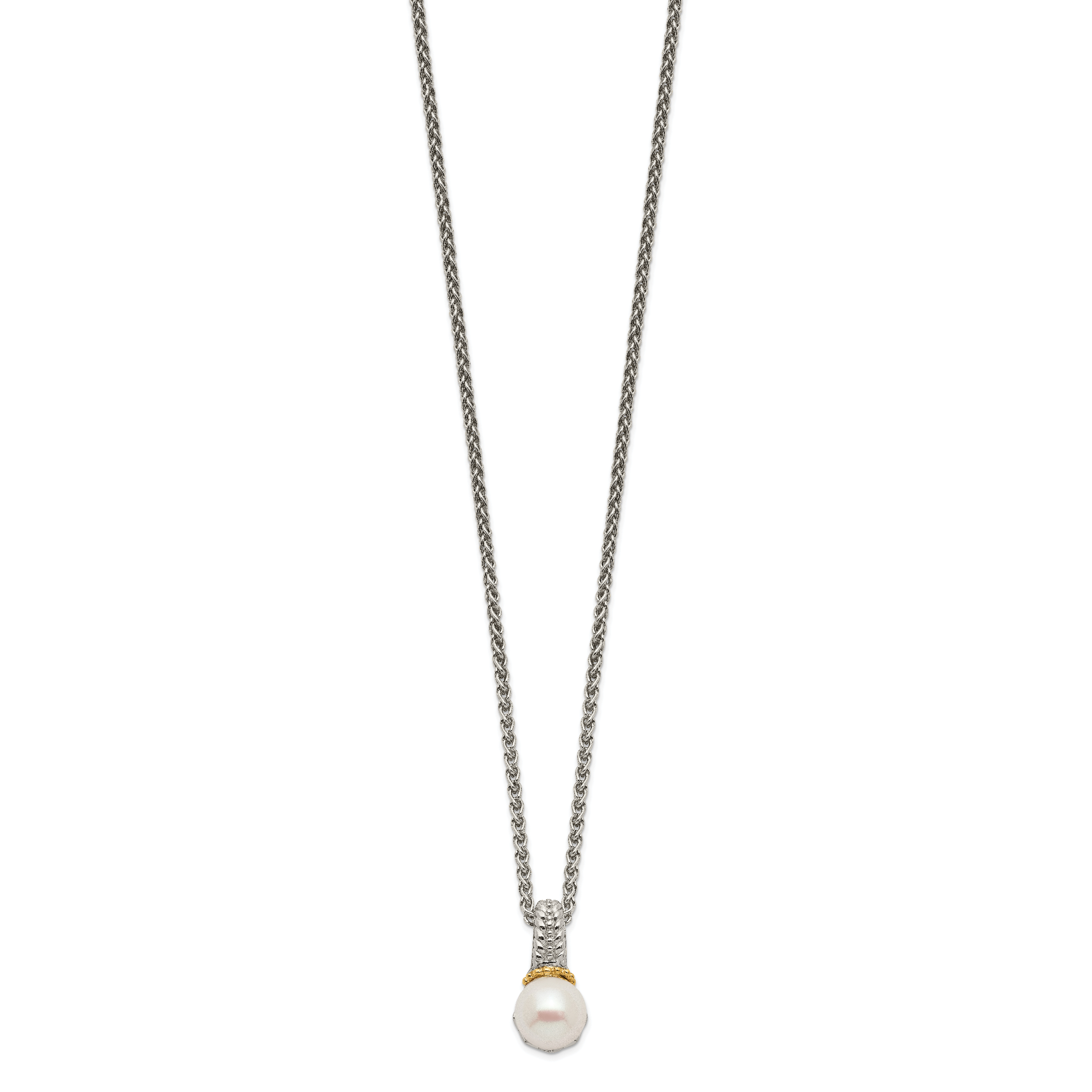 Shey Couture Sterling Silver Rhodium-plated with 14K Accent 18 Inch 8-9mm Freshwater Cultured Pearl Necklace