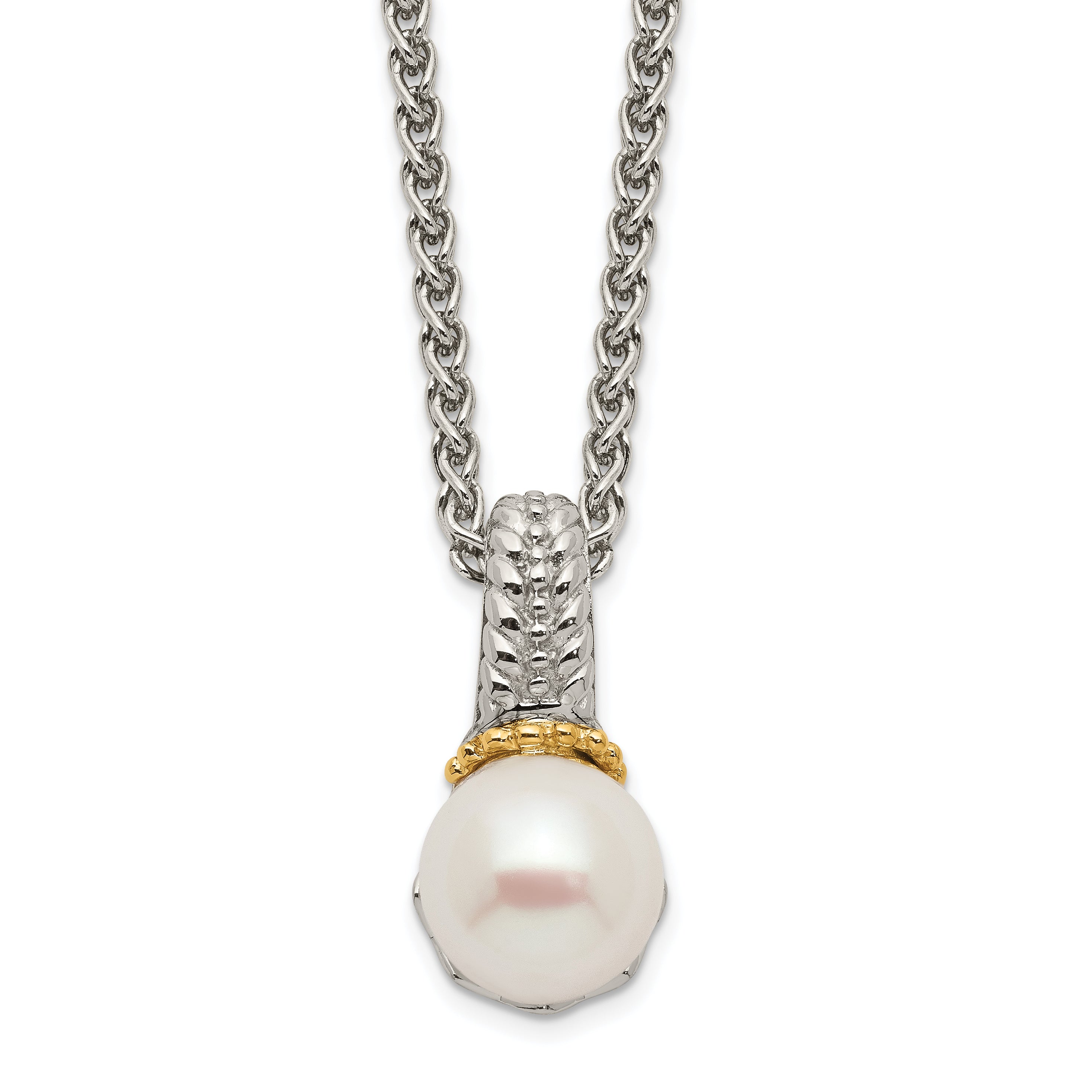 Shey Couture Sterling Silver Rhodium-plated with 14K Accent 18 Inch 8-9mm Freshwater Cultured Pearl Necklace Main image