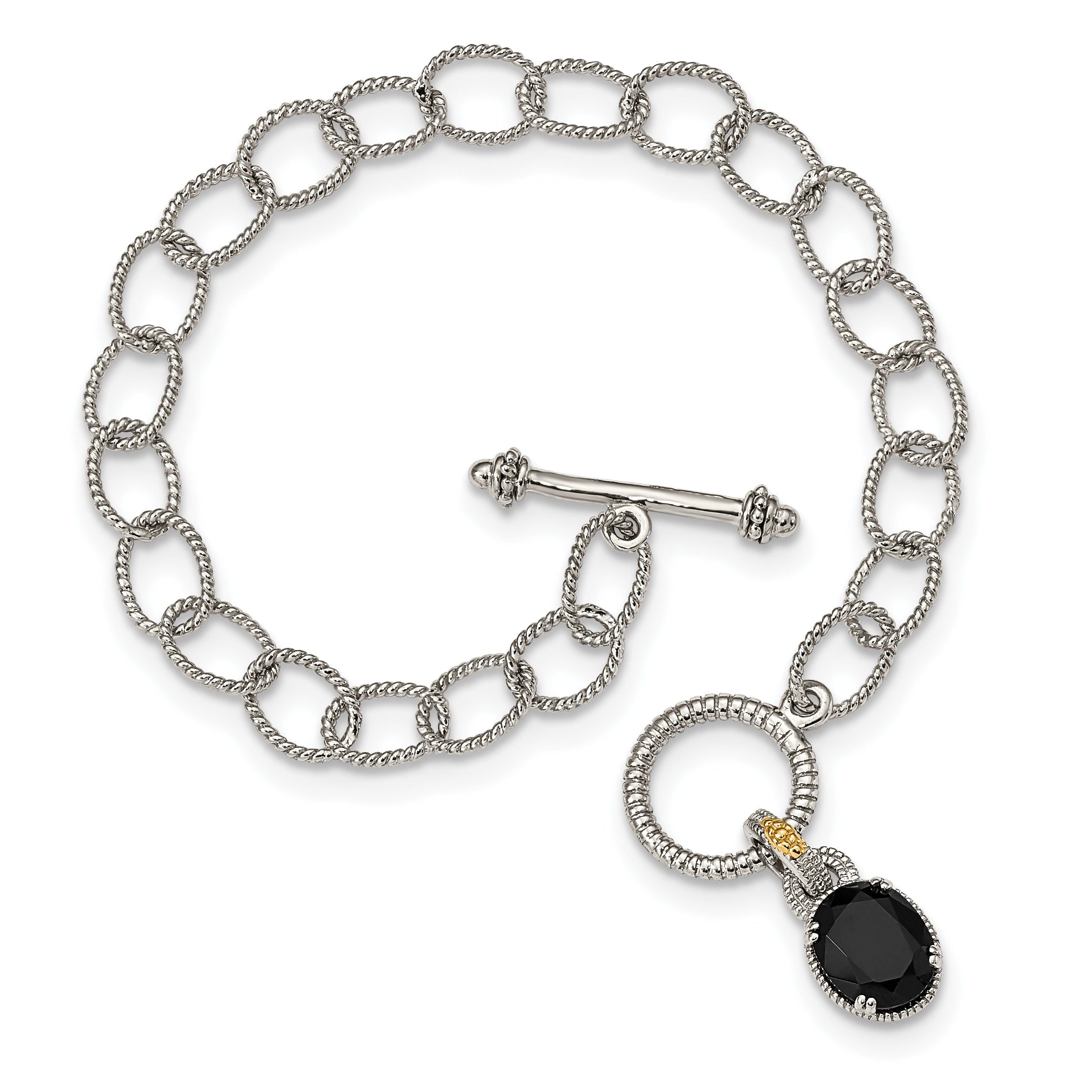 Shey Couture Sterling Silver Rhodium-plated with 14K Accent 7.5 Inch Black Onyx Toggle Bracelet Main image