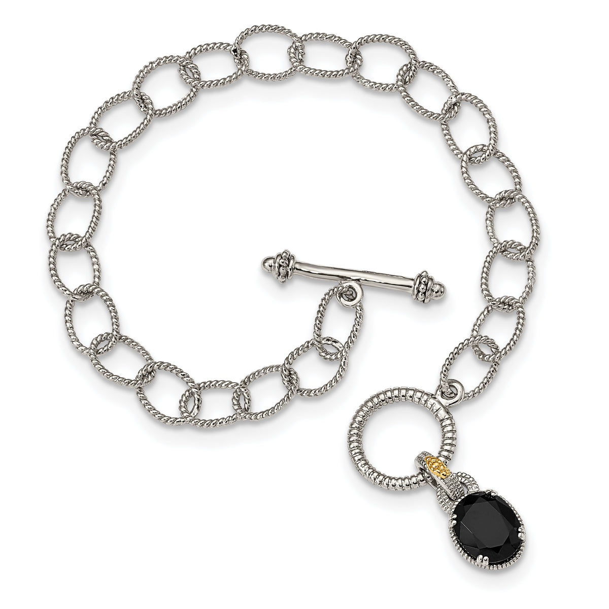 Shey Couture Sterling Silver Rhodium-plated with 14K Accent 7.5 Inch Black Onyx Toggle Bracelet