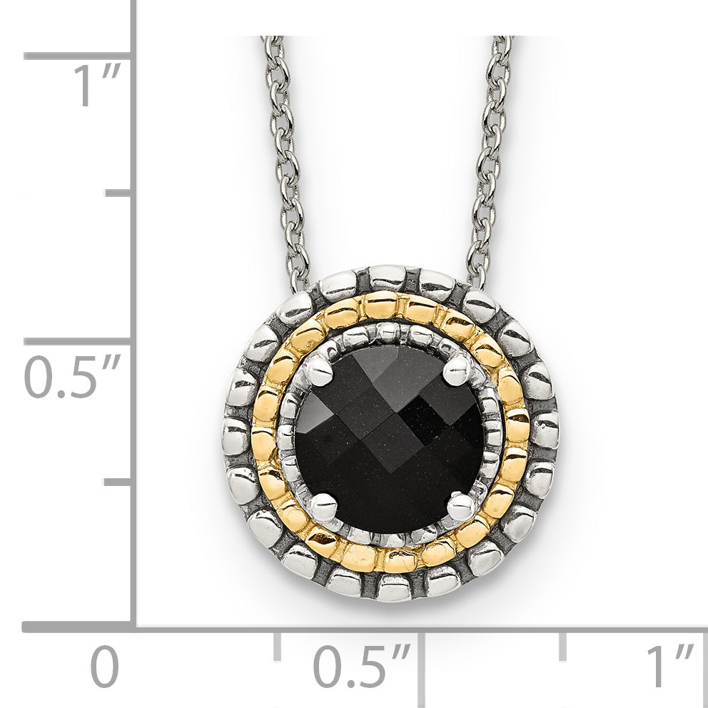 Shey Couture Sterling Silver with 14K Accent 18 Inch Antiqued Checkerboard-cut Black Onyx Necklace