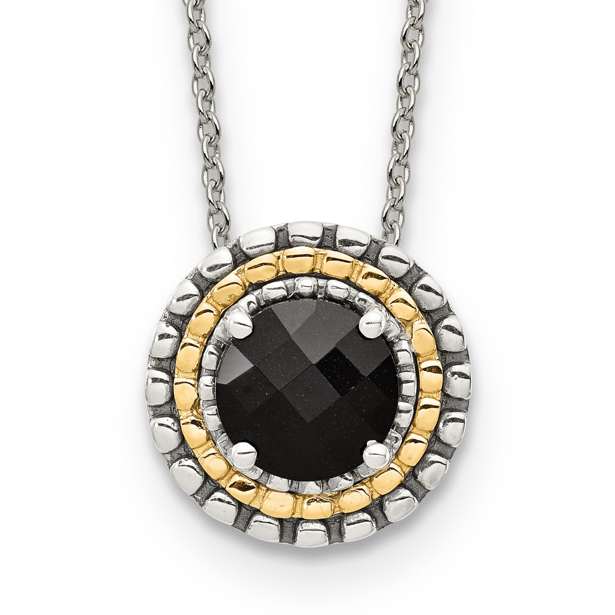 Shey Couture Sterling Silver with 14K Accent 18 Inch Antiqued Checkerboard-cut Black Onyx Necklace
