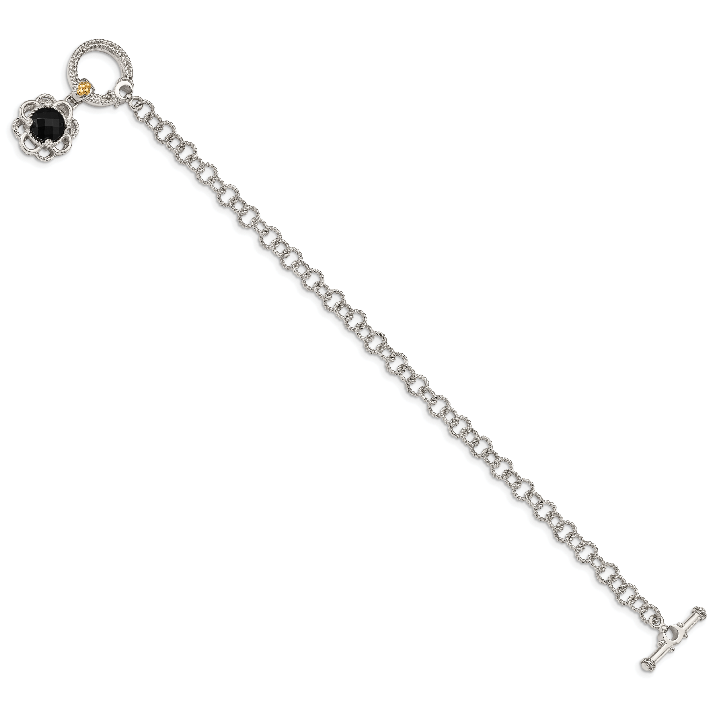 Shey Couture Sterling Silver Rhodium-plated with 14K Accent 7.5 Inch Checkerboard-cut Black Onyx and Diamond Toggle Bracelet Secondary image