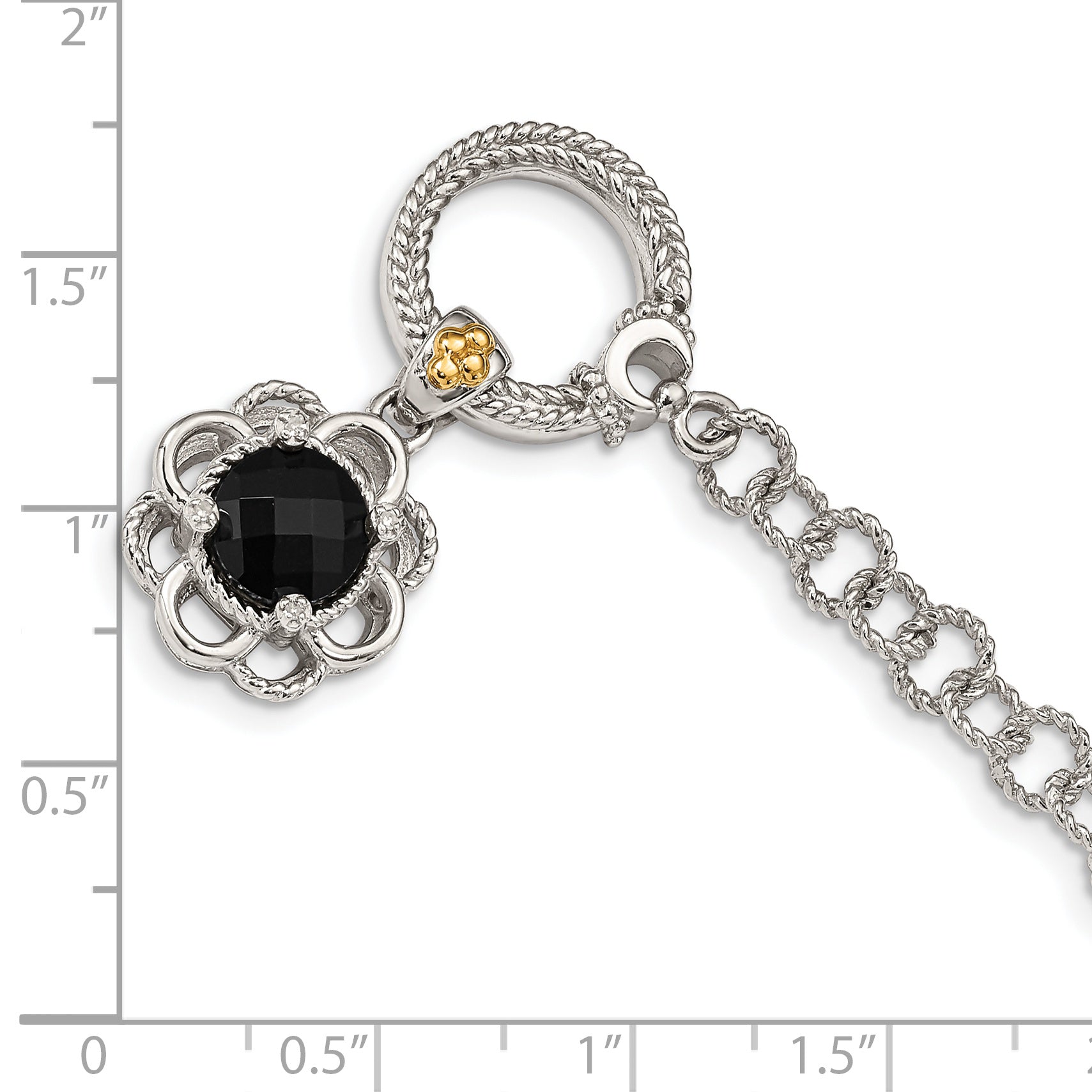Shey Couture Sterling Silver Rhodium-plated with 14K Accent 7.5 Inch Checkerboard-cut Black Onyx and Diamond Toggle Bracelet