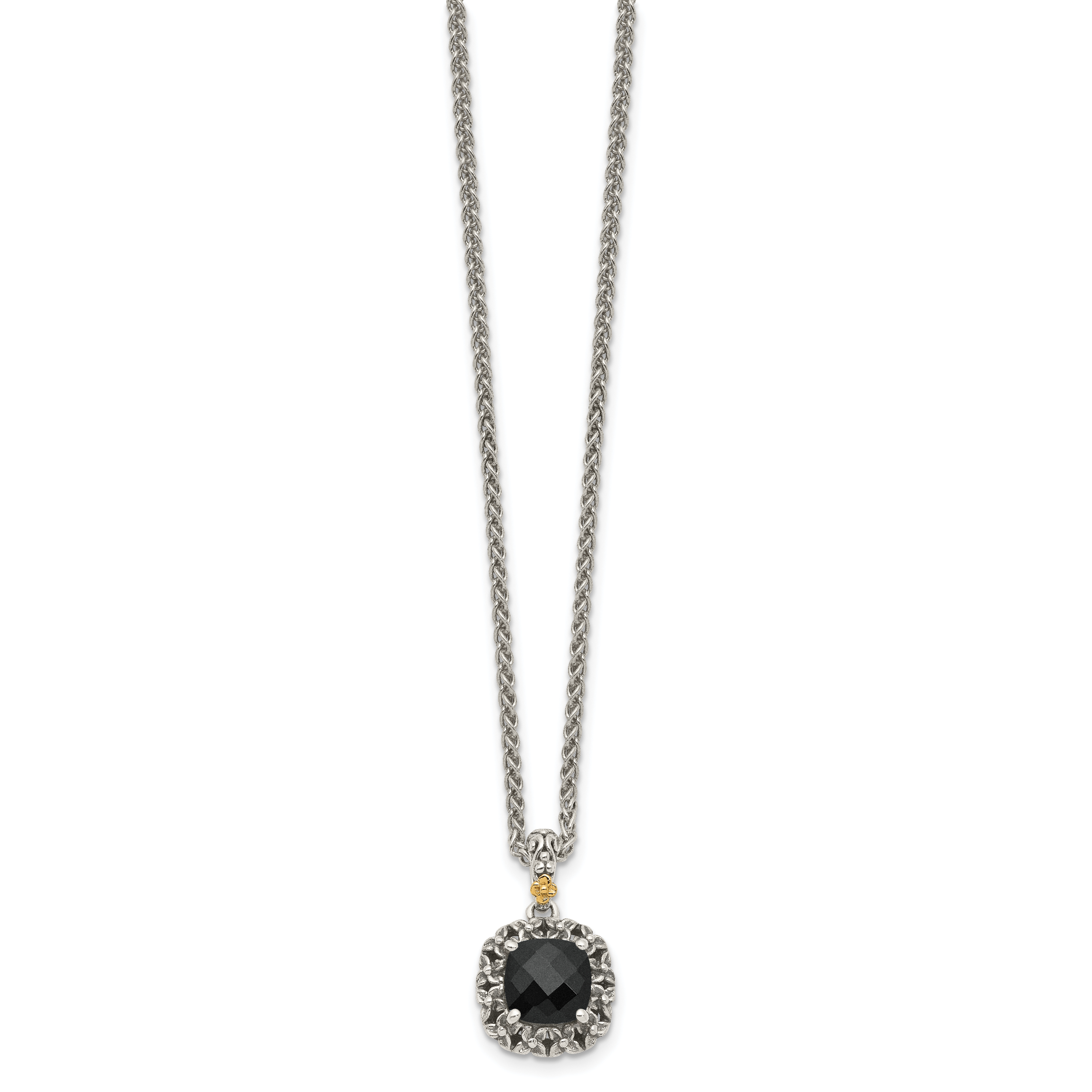 Shey Couture Sterling Silver with 14K Accent 18 Inch Antiqued Checkerboard-cut Black Onyx Necklace Secondary image