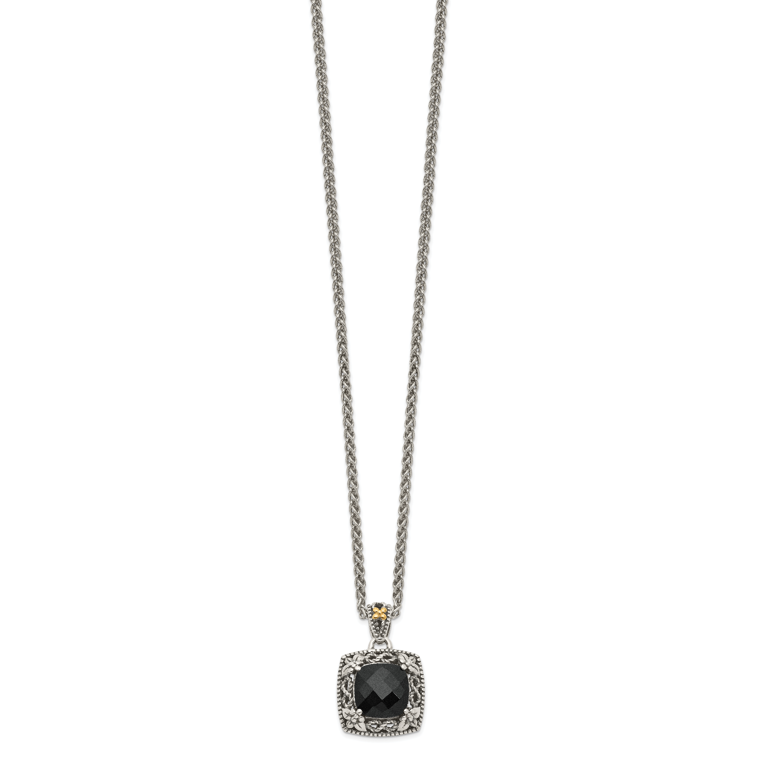 Shey Couture Sterling Silver with 14K Accent 18 Inch Antiqued Checkerboard-cut Black Onyx Necklace Secondary image