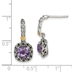 Shey Couture Sterling Silver with 14K Accent Antiqued Cushion Amethyst Post Dangle Earrings