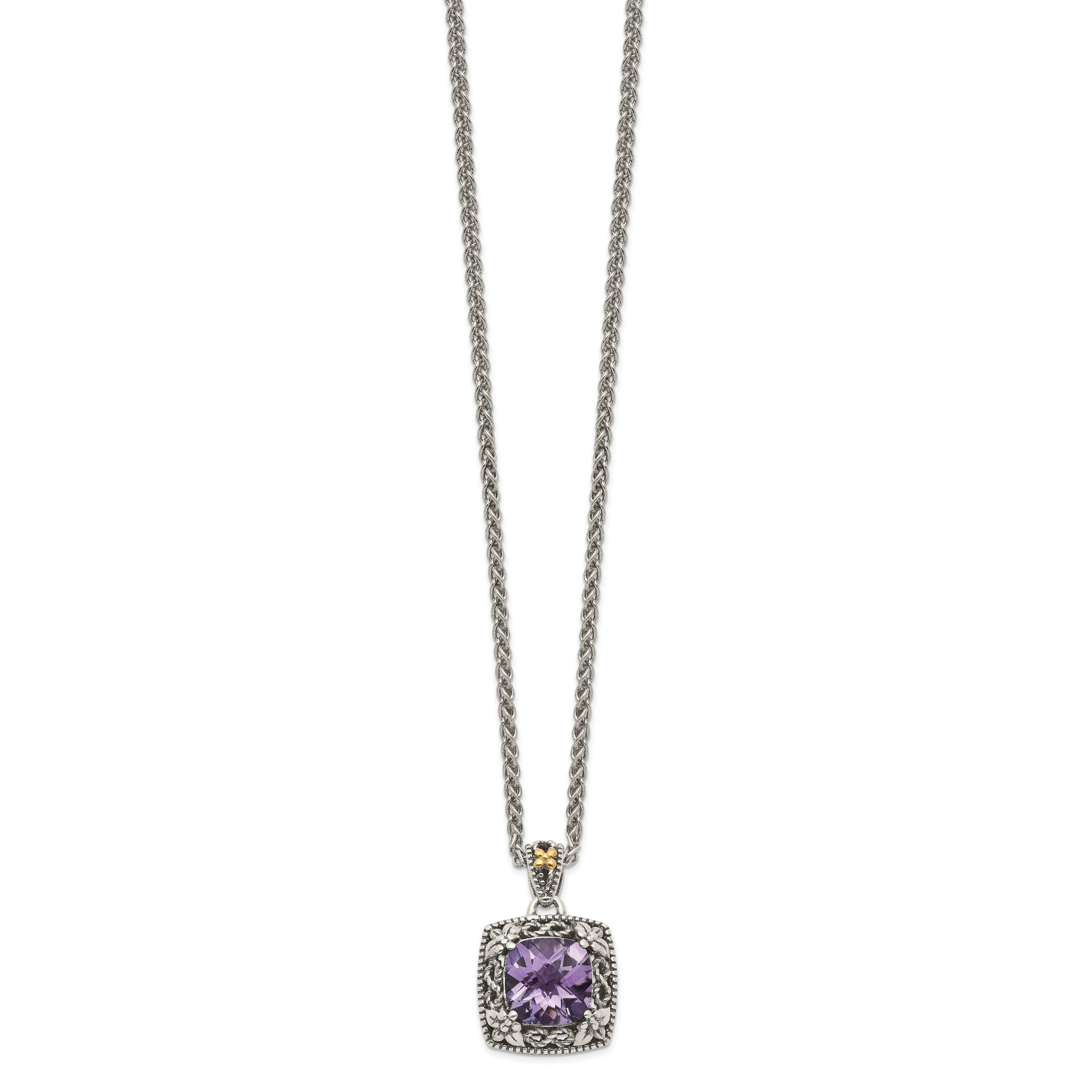 Shey Couture Sterling Silver with 14K Accent 18 Inch Antiqued Cushion Amethyst Necklace