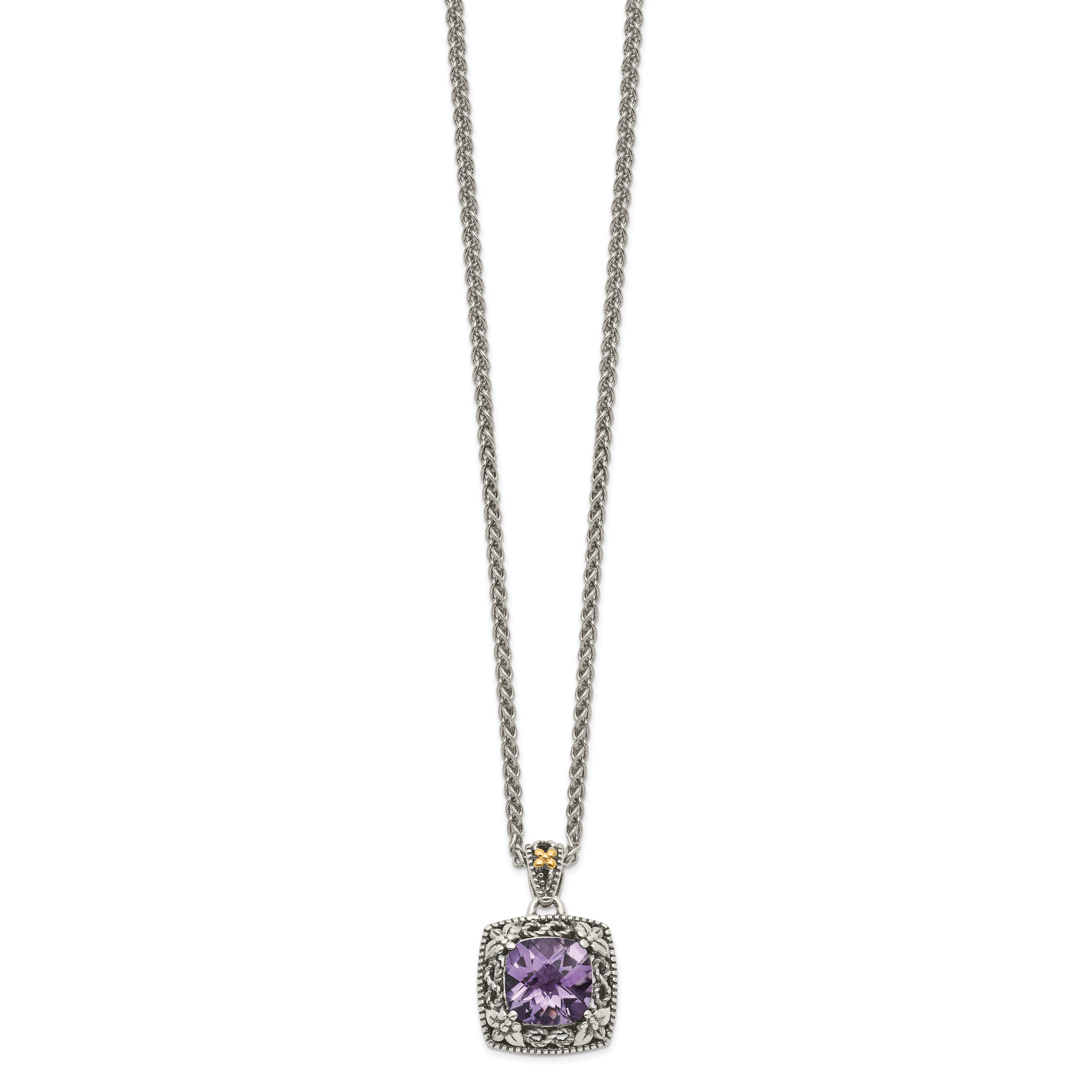 Shey Couture Sterling Silver with 14K Accent 18 Inch Antiqued Cushion Amethyst Necklace Secondary image