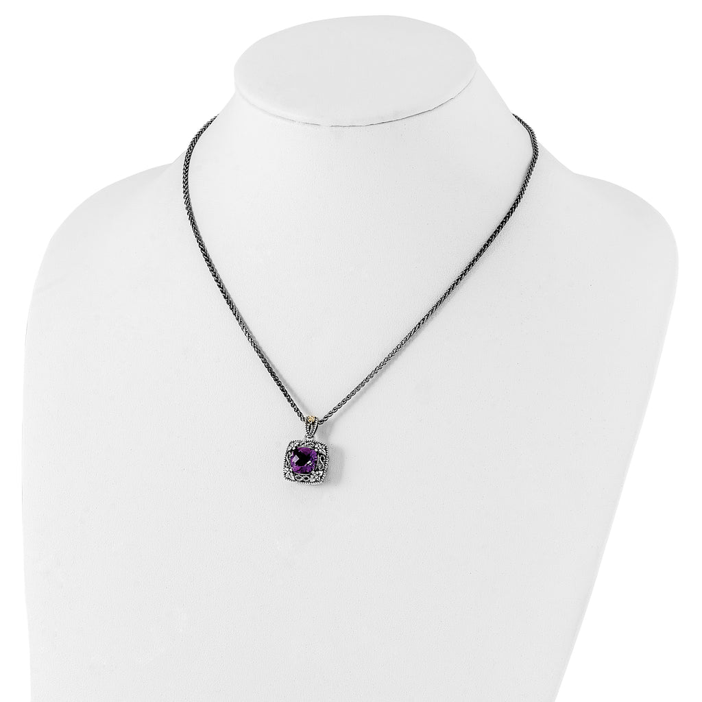 Shey Couture Sterling Silver with 14K Accent 18 Inch Antiqued Cushion Amethyst Necklace