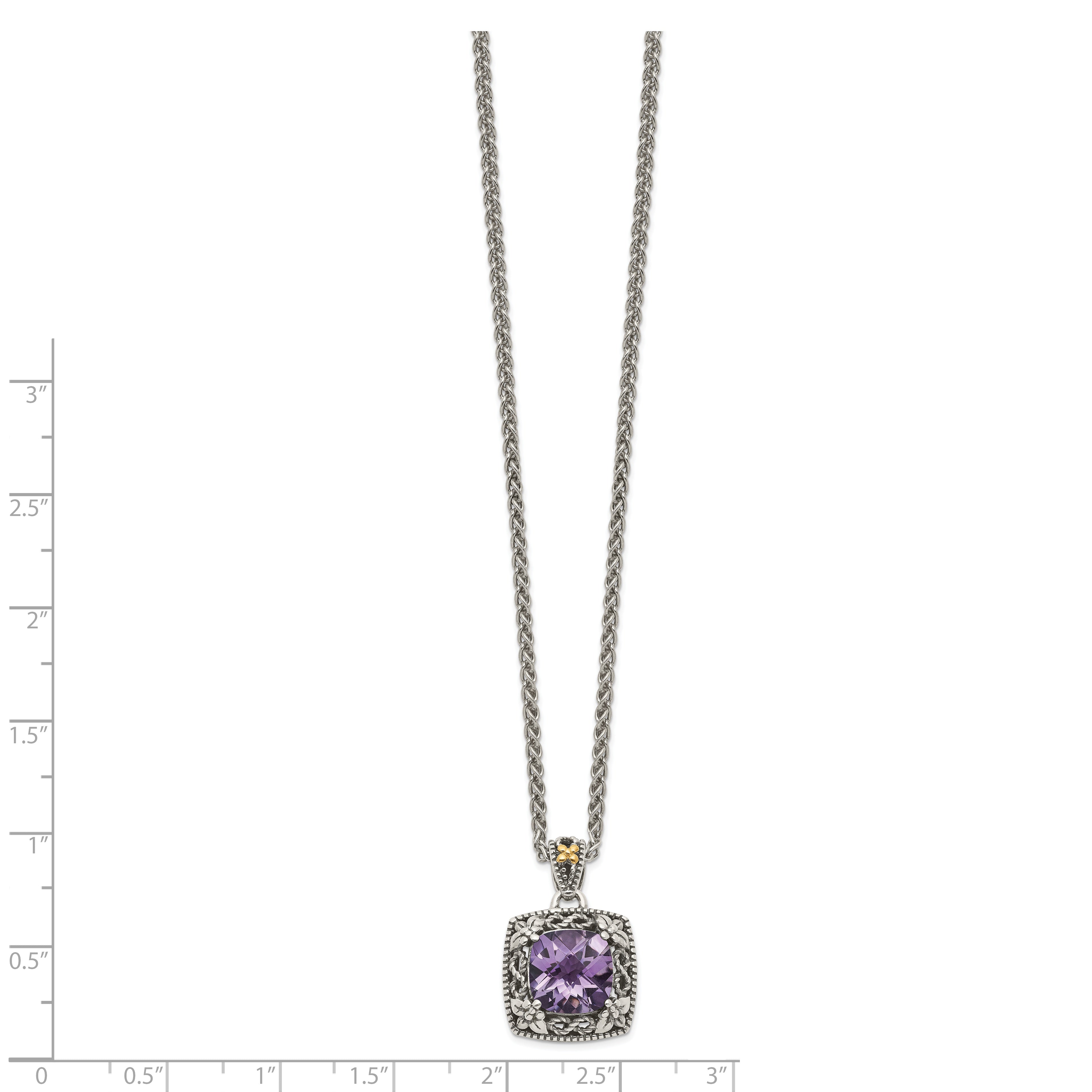 Shey Couture Sterling Silver with 14K Accent 18 Inch Antiqued Cushion Amethyst Necklace