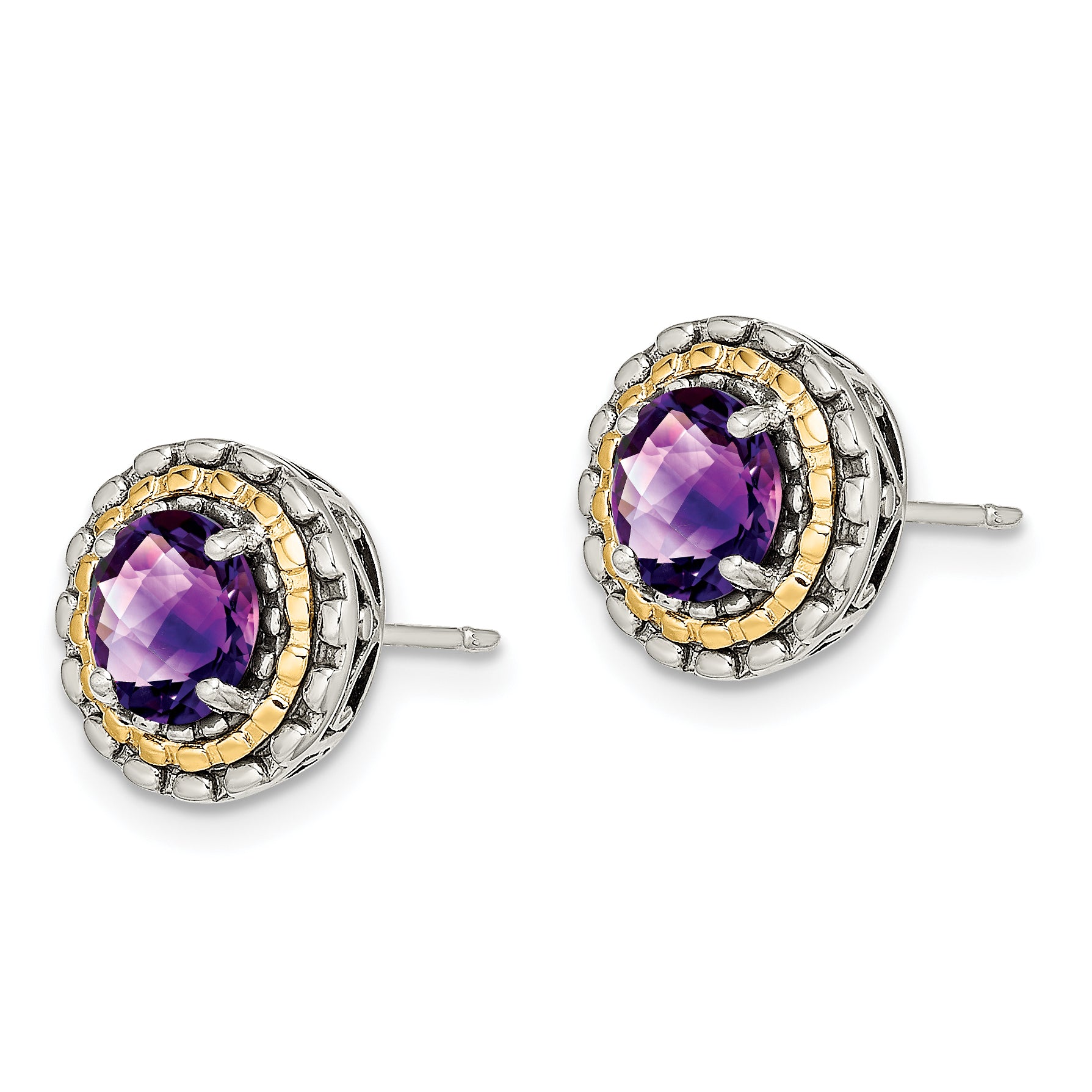 Shey Couture Sterling Silver with 14K Accent Antiqued Round Amethyst Post Earrings Secondary image