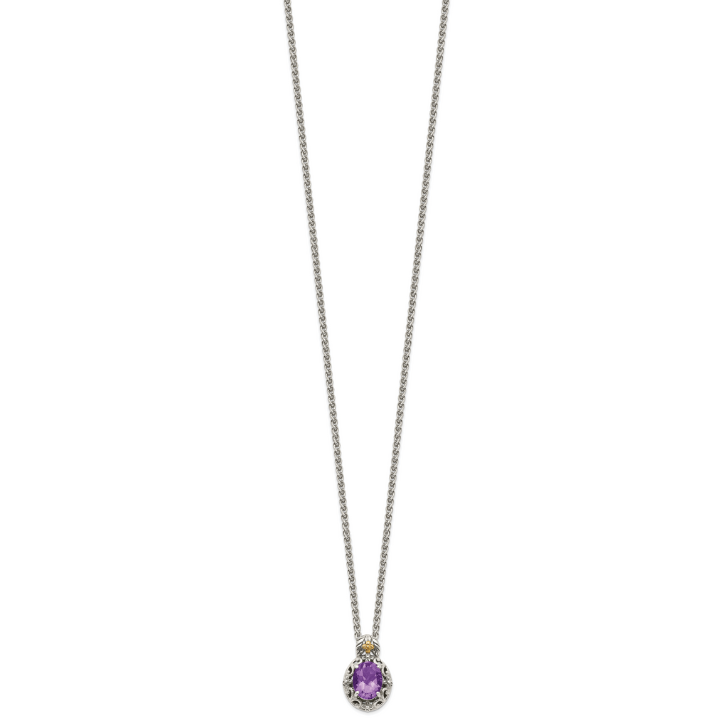 Shey Couture Sterling Silver with 14K Accent 18 Inch Antiqued Oval Amethyst Necklace