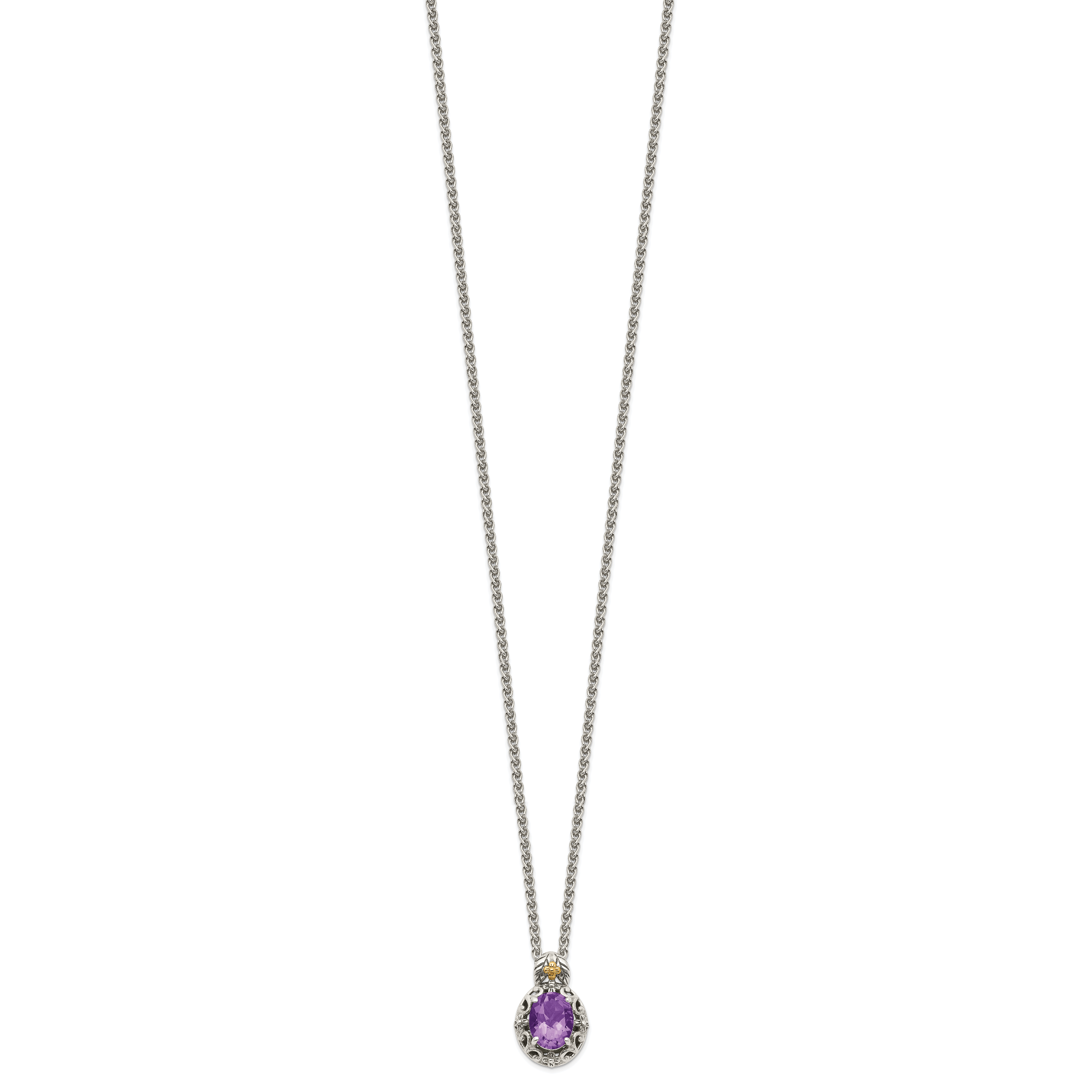 Shey Couture Sterling Silver with 14K Accent 18 Inch Antiqued Oval Amethyst Necklace