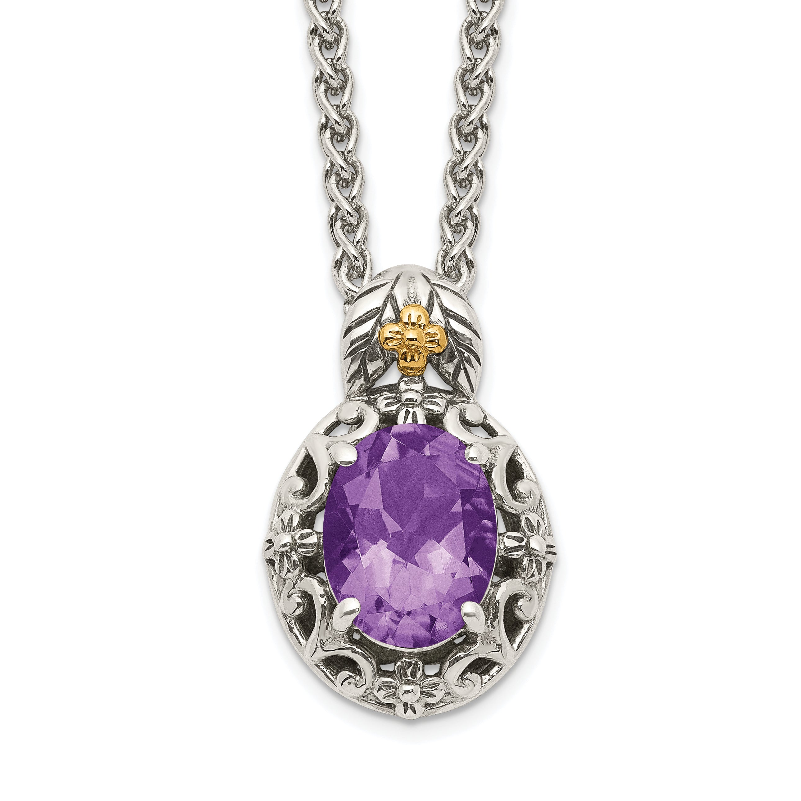 Shey Couture Sterling Silver with 14K Accent 18 Inch Antiqued Oval Amethyst Necklace Main image