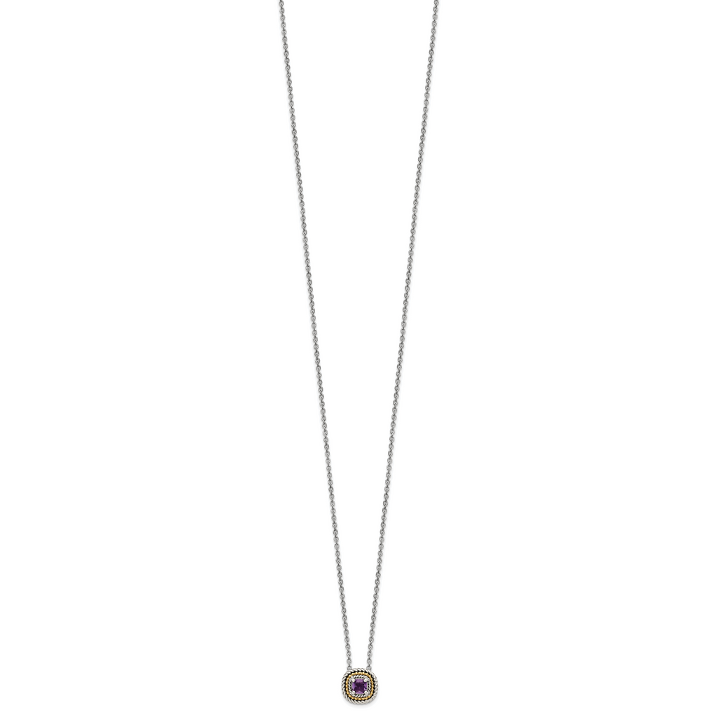 Shey Couture Sterling Silver with 14K Accent 18 Inch Antiqued Cushion Amethyst Necklace