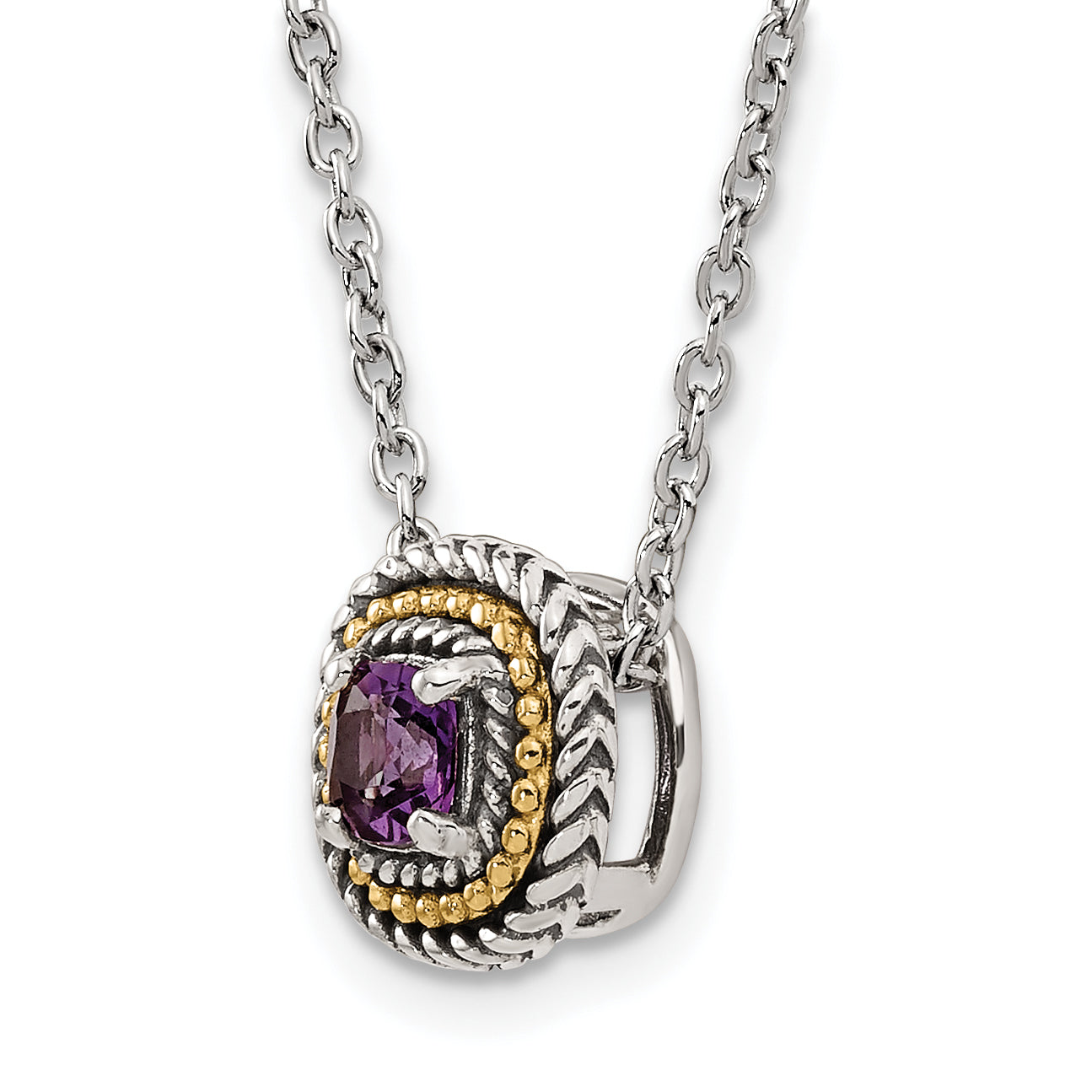 Shey Couture Sterling Silver with 14K Accent 18 Inch Antiqued Cushion Amethyst Necklace