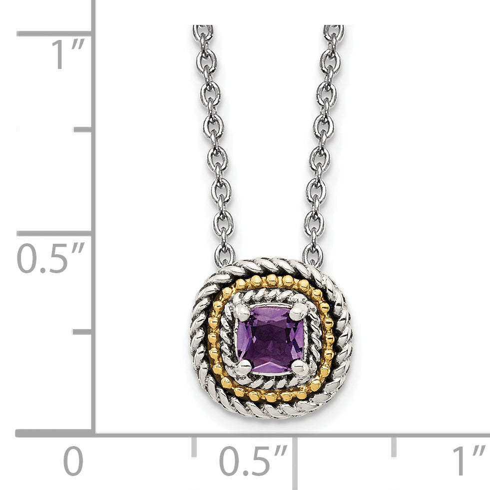 Shey Couture Sterling Silver with 14K Accent 18 Inch Antiqued Cushion Amethyst Necklace