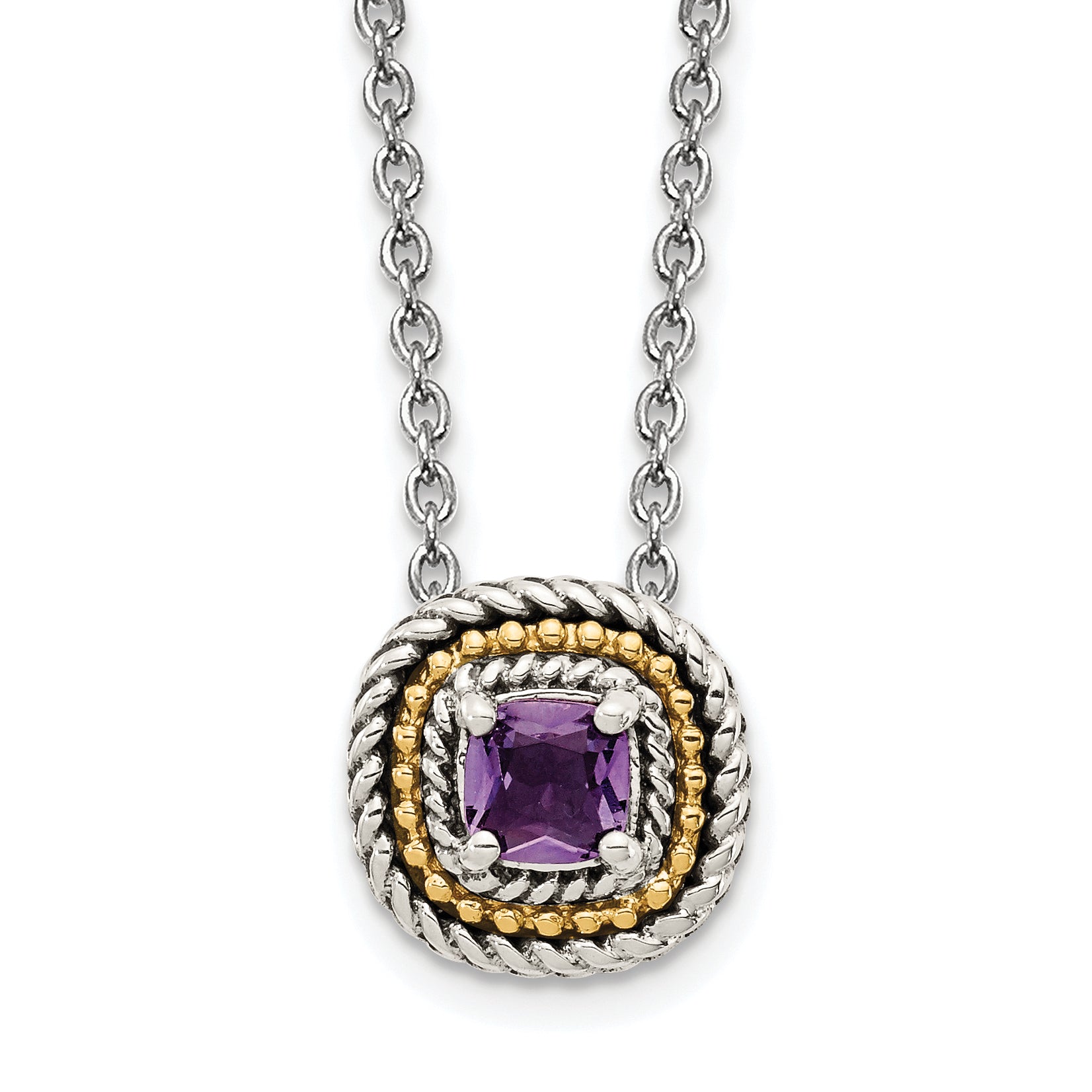 Shey Couture Sterling Silver with 14K Accent 18 Inch Antiqued Cushion Amethyst Necklace Main image