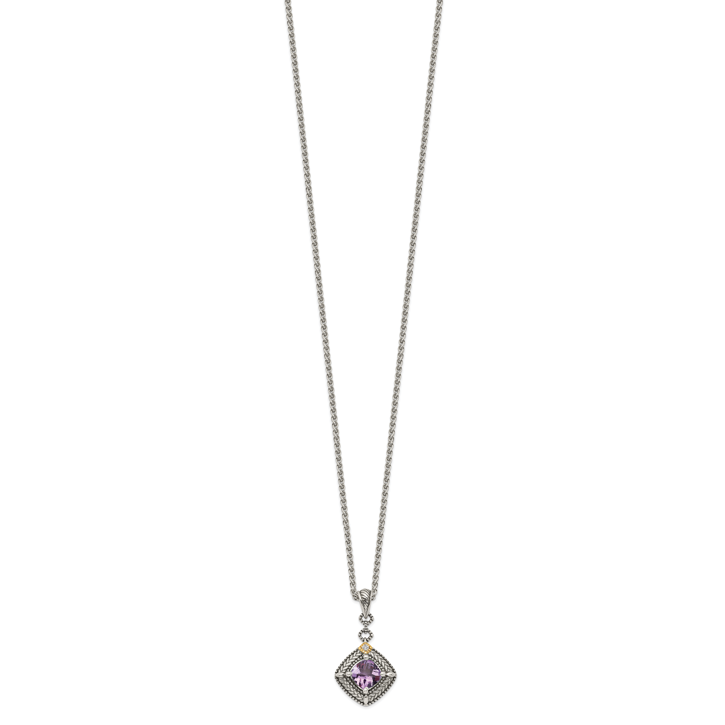 Shey Couture Sterling Silver with 14K Accent 18 Inch Antiqued Cushion Amethyst and Diamond Necklace Secondary image