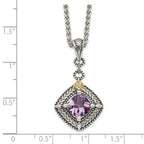 Shey Couture Sterling Silver with 14K Accent 18 Inch Antiqued Cushion Amethyst and Diamond Necklace