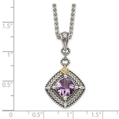 Shey Couture Sterling Silver with 14K Accent 18 Inch Antiqued Cushion Amethyst and Diamond Necklace