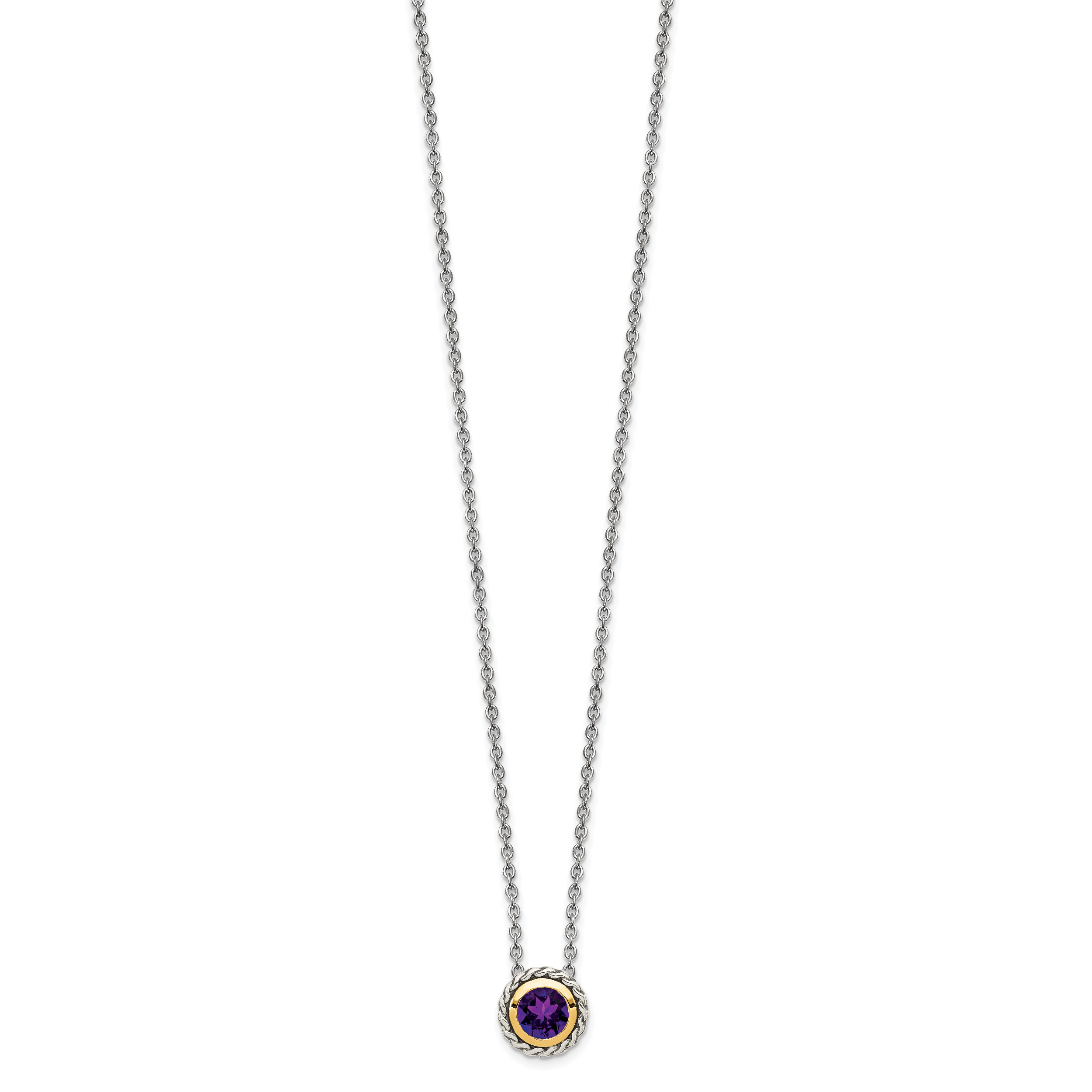 Shey Couture Sterling Silver with 14K Accent 18 Inch Antiqued Round Bezel Amethyst Necklace Secondary image