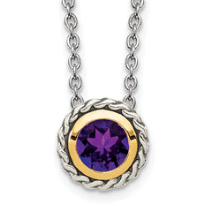 Shey Couture Sterling Silver with 14K Accent 18 Inch Antiqued Round Bezel Amethyst Necklace