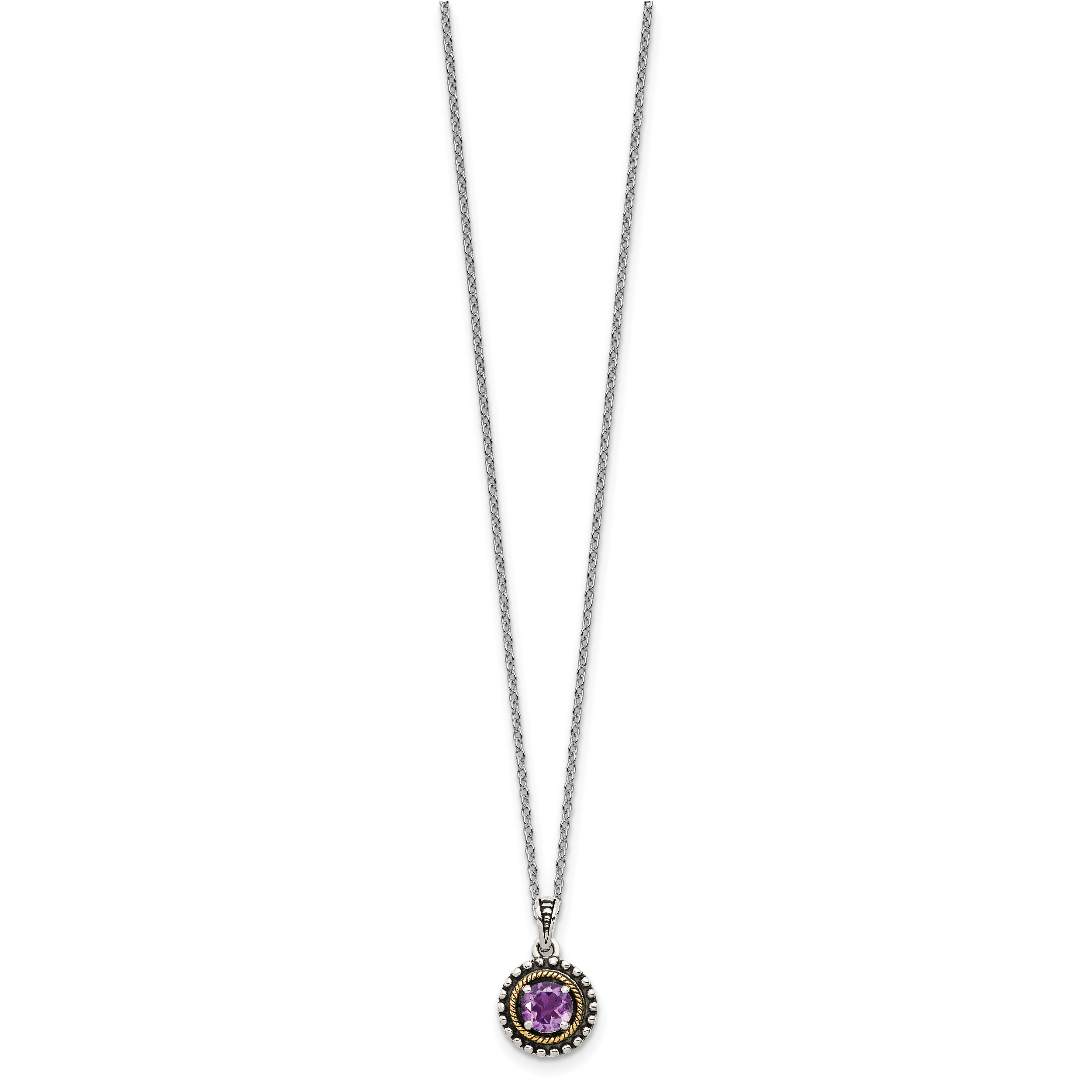 Shey Couture Sterling Silver with 14K Accent 18 Inch Antiqued Round Amethyst Necklace Secondary image