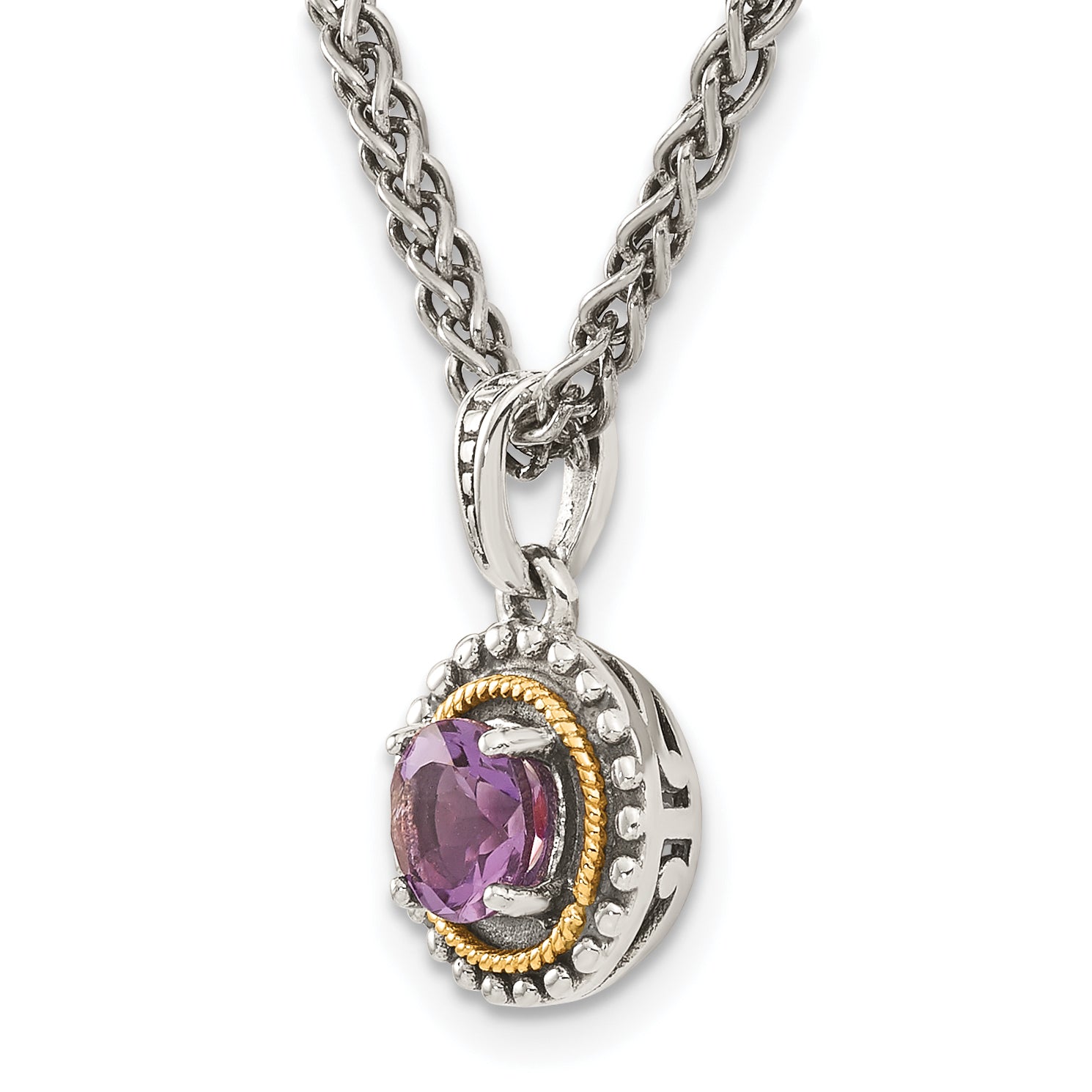 Shey Couture Sterling Silver with 14K Accent 18 Inch Antiqued Round Amethyst Necklace