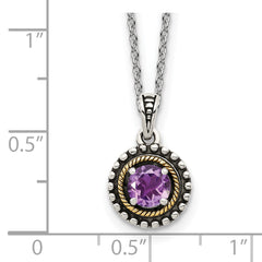 Shey Couture Sterling Silver with 14K Accent 18 Inch Antiqued Round Amethyst Necklace