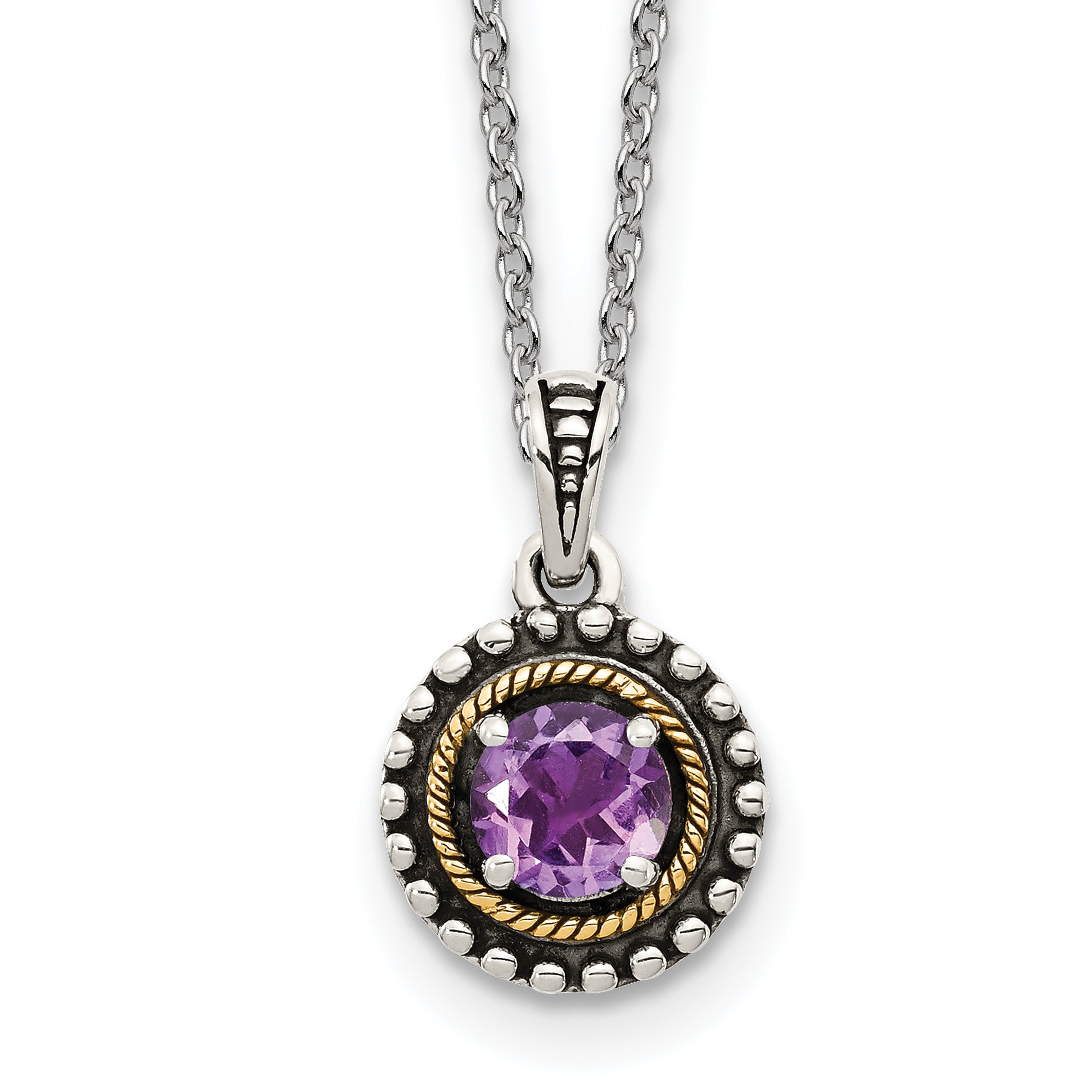 Shey Couture Sterling Silver with 14K Accent 18 Inch Antiqued Round Amethyst Necklace Main image