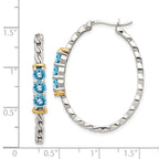 Shey Couture Sterling Silver with 14K Accent Antiqued Round Light Swiss Blue Topaz Hoop Earrings