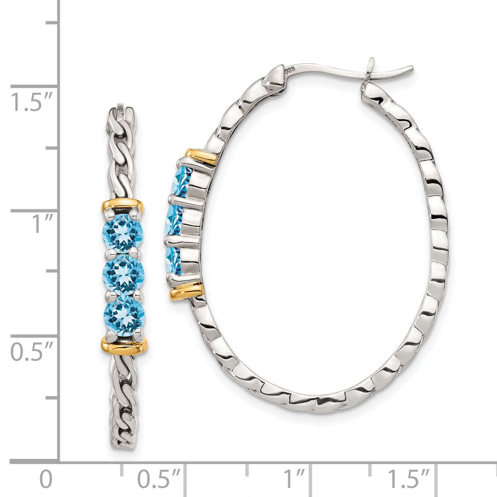 Shey Couture Sterling Silver with 14K Accent Antiqued Round Light Swiss Blue Topaz Hoop Earrings