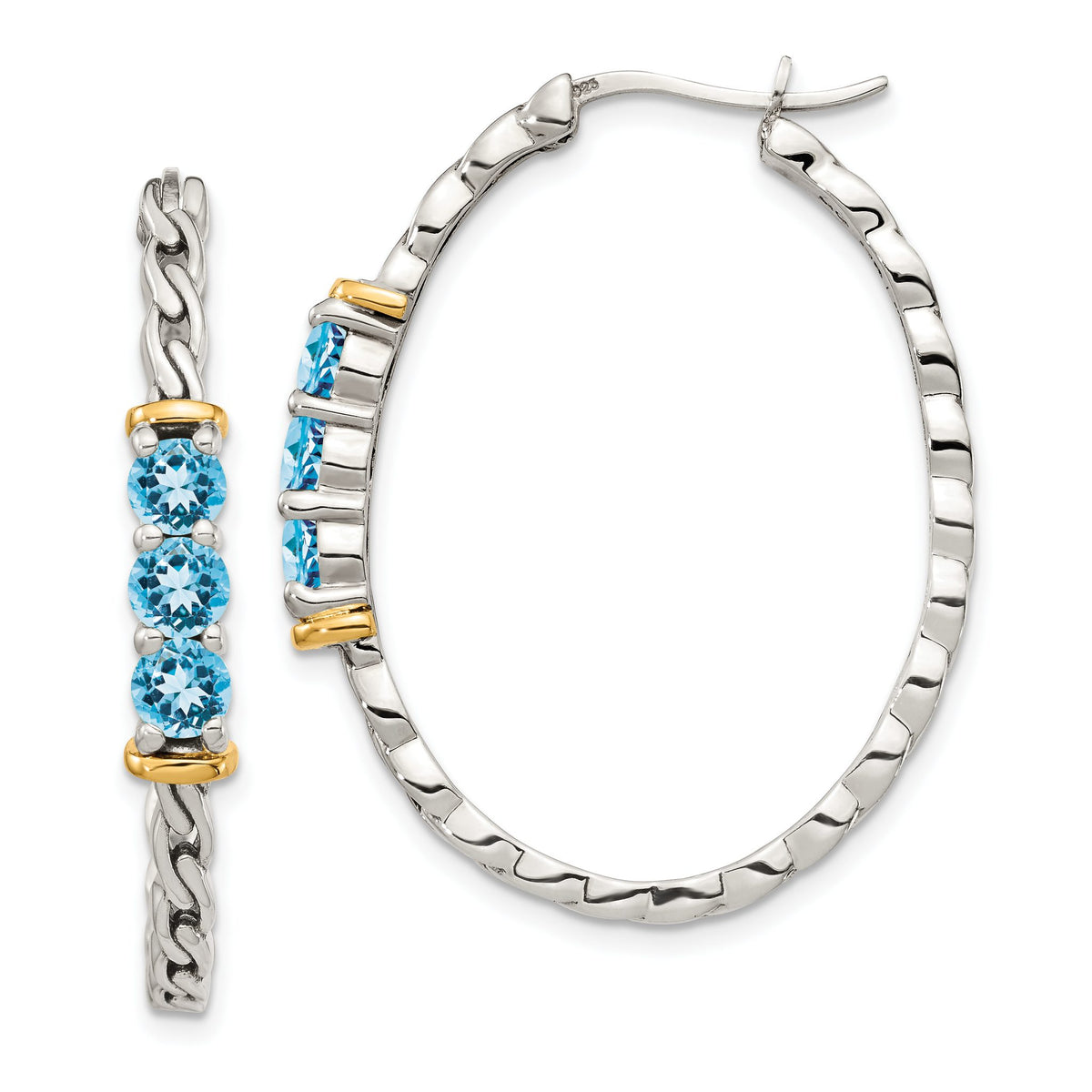 Round Swiss Blue Topaz Hoop Earrings in Sterling Silver, 36mm Antiqued - Sophia Jewelers Main image