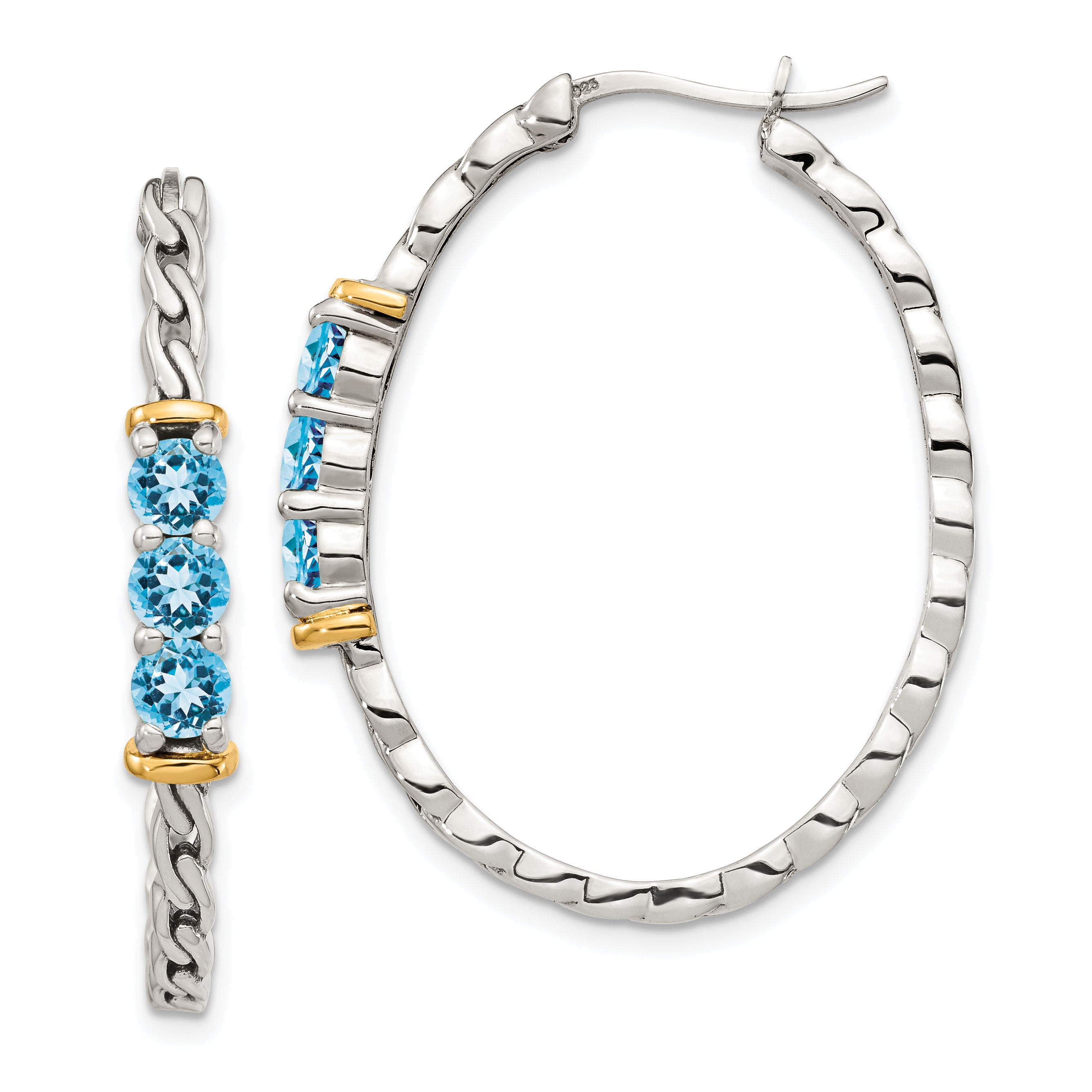 Shey Couture Sterling Silver with 14K Accent Antiqued Round Light Swiss Blue Topaz Hoop Earrings Main image