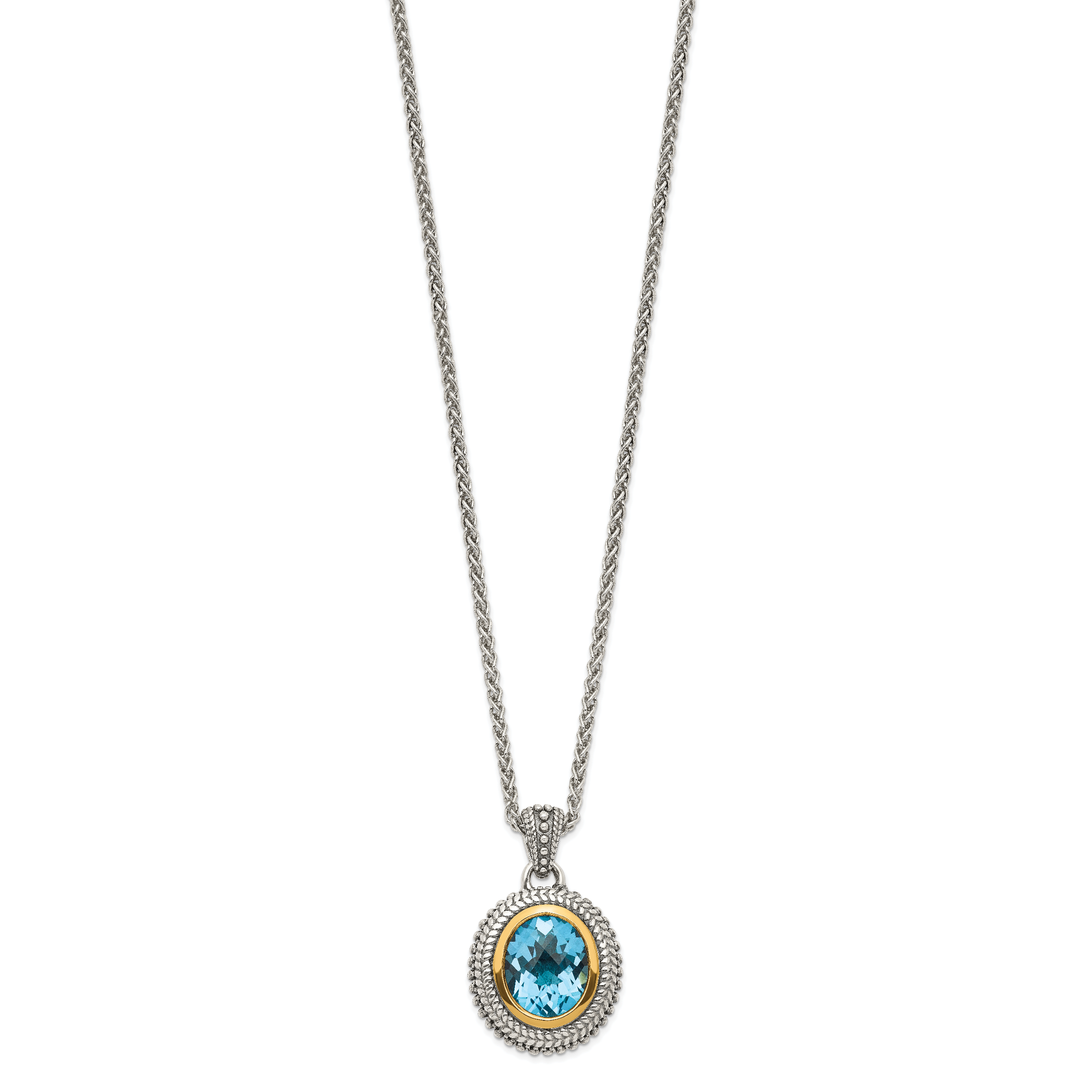 Shey Couture Sterling Silver with 14K Accent 18 Inch Antiqued Oval Bezel Light Swiss Blue Topaz Necklace Secondary image
