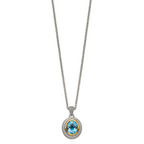 Shey Couture Sterling Silver with 14K Accent 18 Inch Antiqued Oval Bezel Light Swiss Blue Topaz Necklace