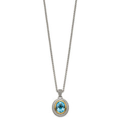 Shey Couture Sterling Silver with 14K Accent 18 Inch Antiqued Oval Bezel Light Swiss Blue Topaz Necklace