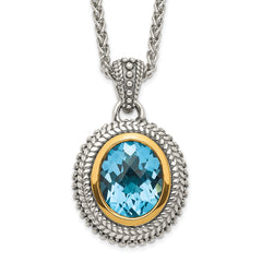 Shey Couture Sterling Silver with 14K Accent 18 Inch Antiqued Oval Bezel Light Swiss Blue Topaz Necklace