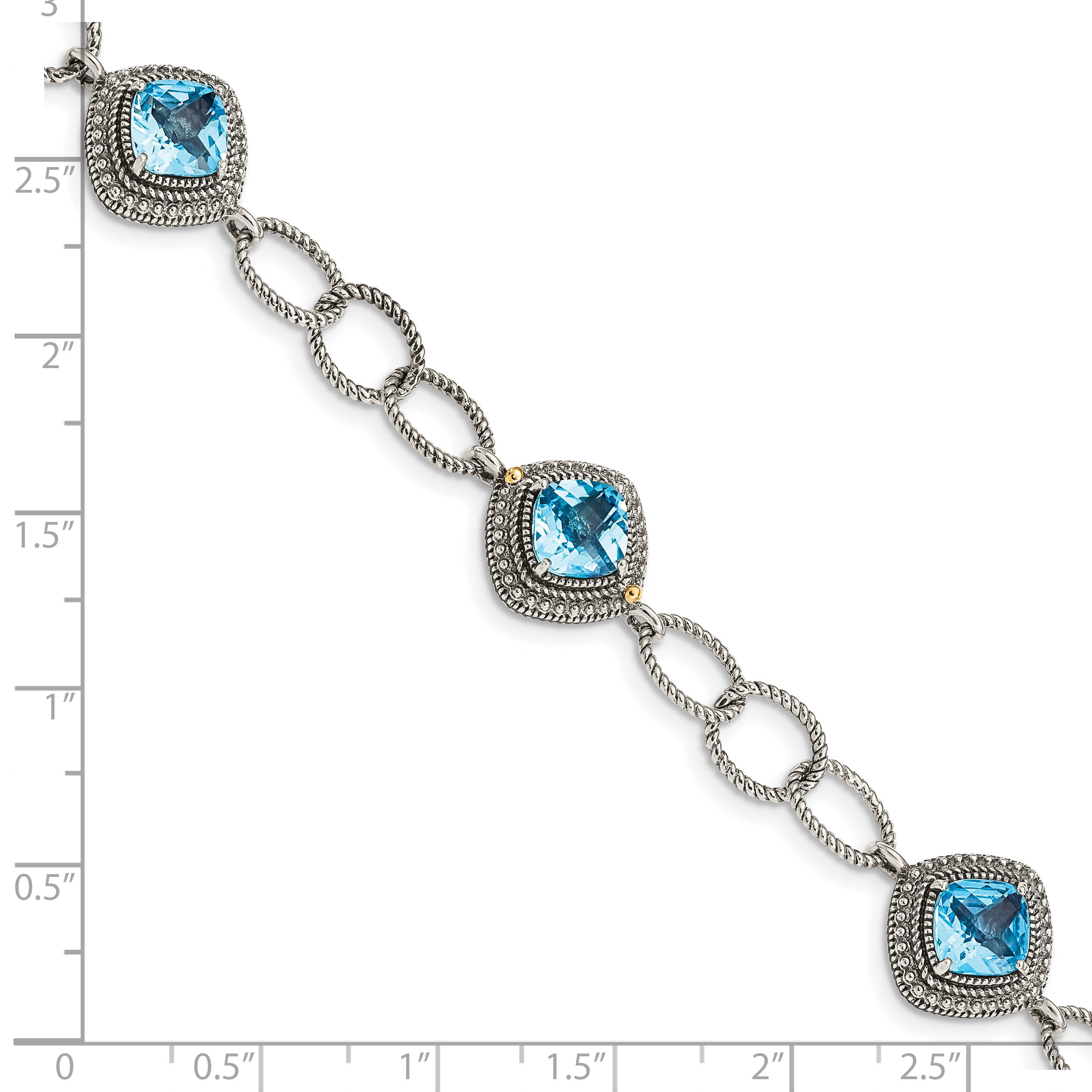 Shey Couture Sterling Silver with 14K Accent 7.5 Inch Antiqued Cushion Light Swiss Blue Topaz Bracelet