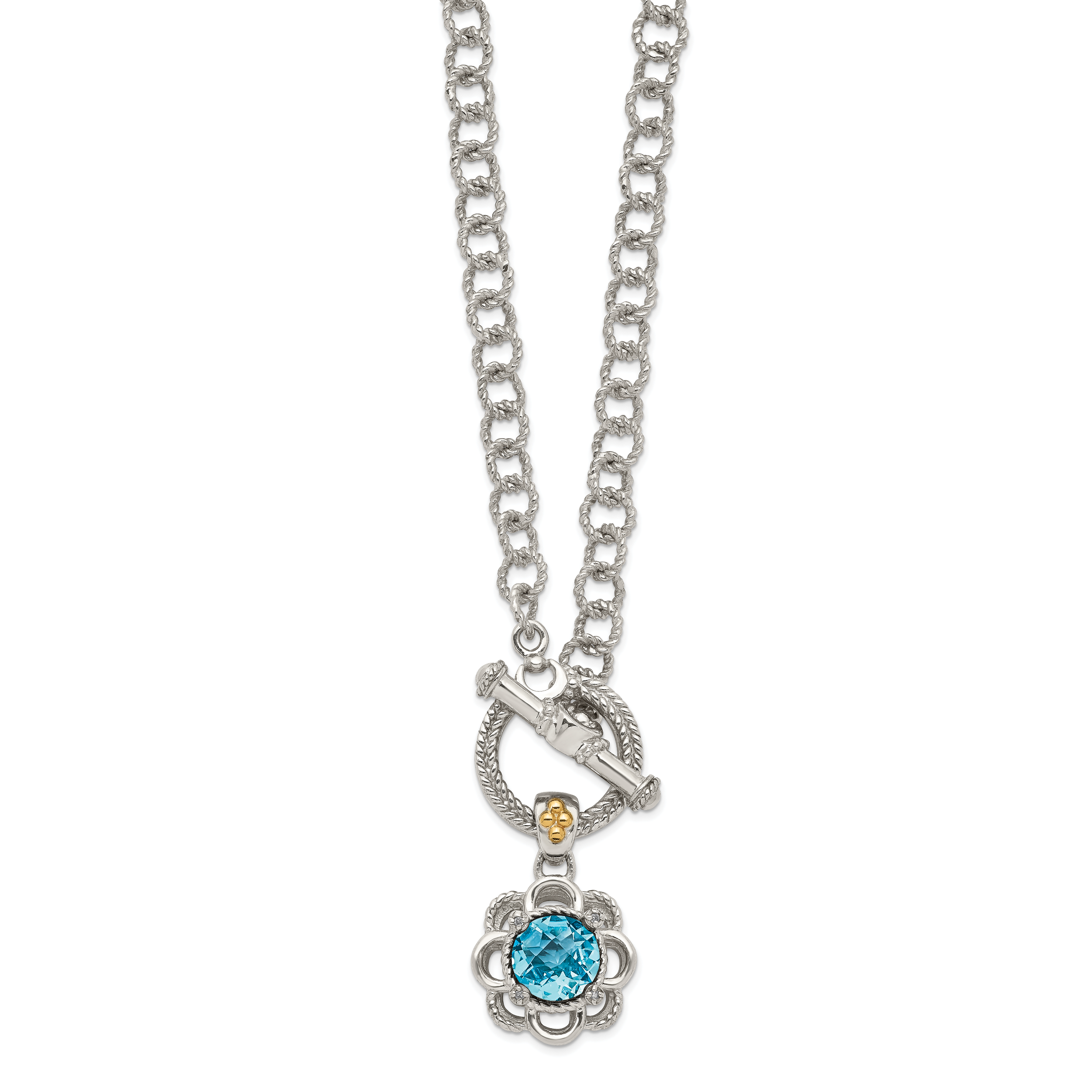Shey Couture Sterling Silver Rhodium-plated with 14K Accent 18 Inch Round Light Swiss Blue Topaz and Diamond Toggle Necklace Secondary image