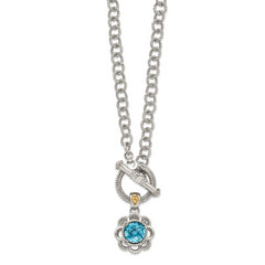 Shey Couture Sterling Silver Rhodium-plated with 14K Accent 18 Inch Round Light Swiss Blue Topaz and Diamond Toggle Necklace