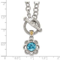 Shey Couture Sterling Silver Rhodium-plated with 14K Accent 18 Inch Round Light Swiss Blue Topaz and Diamond Toggle Necklace