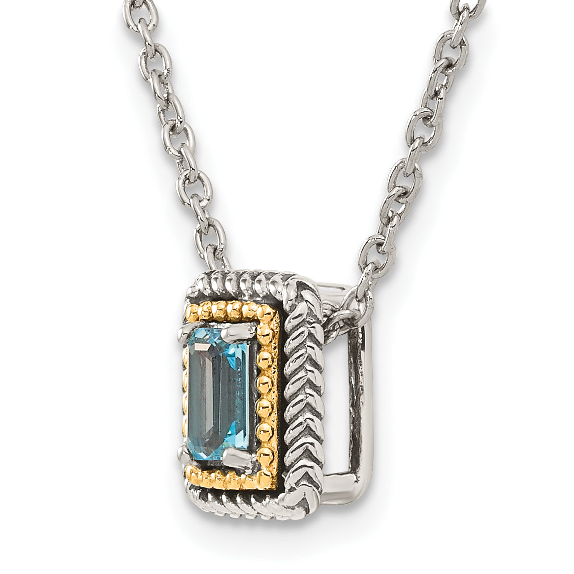 Shey Couture Sterling Silver with 14K Accent 18 Inch Emerald-cut Antiqued Light Swiss Blue Topaz Necklace