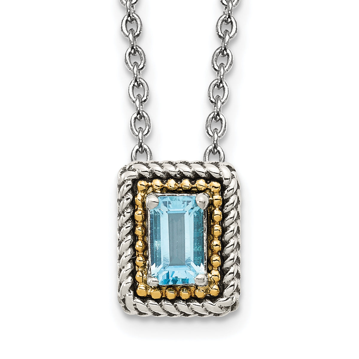 Shey Couture Sterling Silver with 14K Accent 18 Inch Emerald-cut Antiqued Light Swiss Blue Topaz Necklace