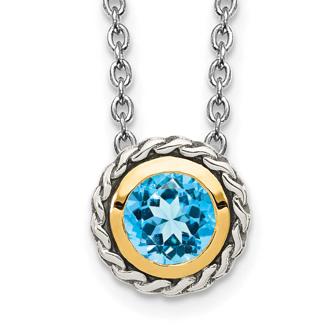 Shey Couture Sterling Silver with 14K Accent 18 Inch Antiqued Round Light Swiss Blue Topaz Necklace Main image