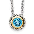 Shey Couture Sterling Silver with 14K Accent 18 Inch Antiqued Round Light Swiss Blue Topaz Necklace