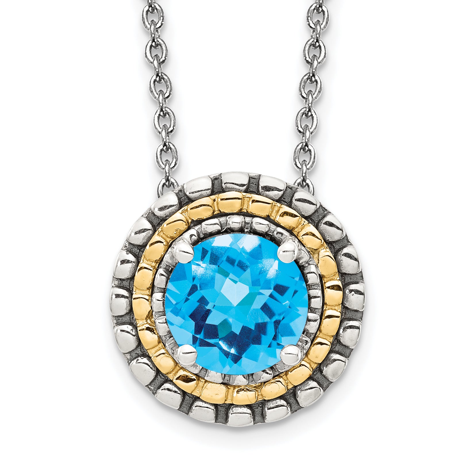 Shey Couture Sterling Silver with 14K Accent 18 Inch Antiqued Round Light Swiss Blue Topaz Round Necklace Main image