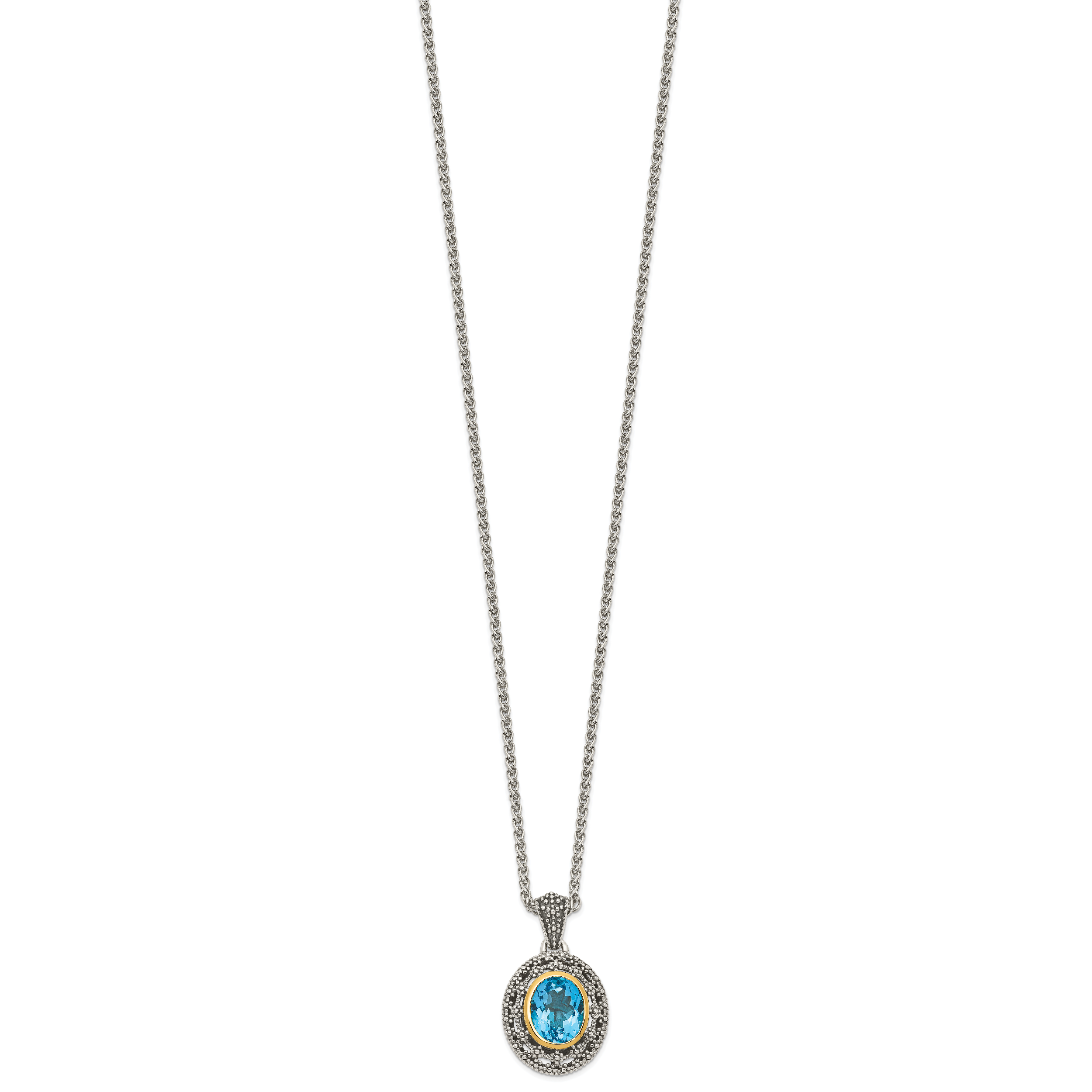 Shey Couture Sterling Silver with 14K Accent 18 Inch Antiqued Light Swiss Blue Topaz Oval Necklace Secondary image